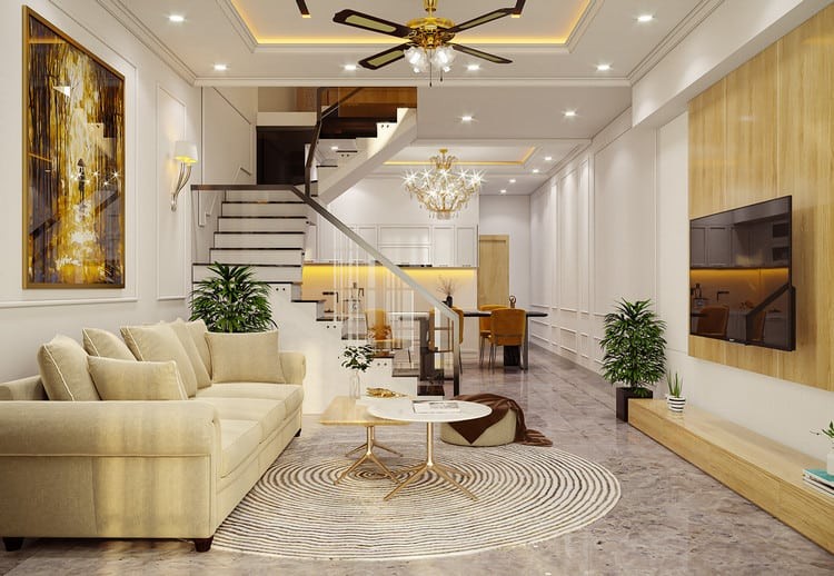 Ứng dụng đèn ốp trần tiết kiệm điện trong phòng khách